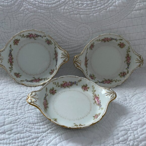 Antique GDA Limoges France Floral & Gold Condiment/Trinket Dish set of 3 - Picture 2 of 9